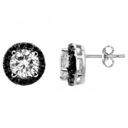 Boucles d'oreilles Clous Carador en argent  et oxydes de zirconium blancs et noirs