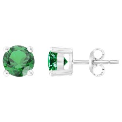 Boucles d'oreilles clous Carador en argent  et oxyde de zirconium vert serti 4 griffes