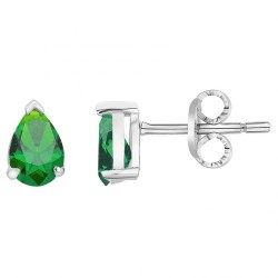 Boucles d'oreilles clous Carador en argent  et oxyde de zirconium vert serti 3 griffes