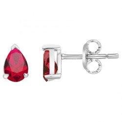 Boucles d'oreilles clous Carador en argent  et spinelle rouge serti 3 griffes