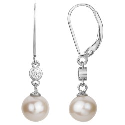 Boucles d'oreilles Dormeuses Carador en argent oxydes de zirconium serti clos  et perle d'eau douce