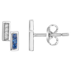 Boucles d'oreilles clous Carador en argent  oxydes et spinelle bleu saphir dans barrettes