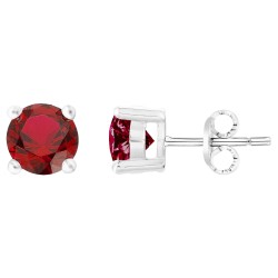 Boucles d'oreilles clous Carador en argent  et spinelle rouge serti 4 griffes