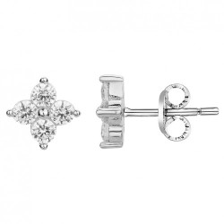 Boucles d'oreilles clous Carador en argent  et  oxydes de zirconium motif fleur