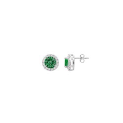 Boucles d'oreilles clous Carador en argent  et  oxydes de zirconium et spinelle verte