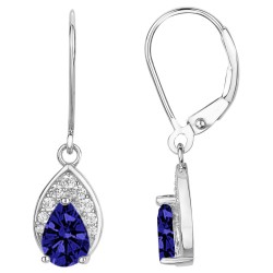 Boucles d'oreilles dormeuses Carador en argent  et  oxydes de zirconium et spinelle bleue sertie