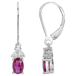 Boucles d'oreilles dormeuses Carador en argent  et  oxydes de zirconium et spinelle rose fushia sertie