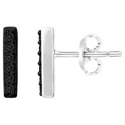 Boucles d'oreilles clous Carador en argent  et  oxydes de zirconium noirs forme barrette