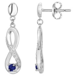 Boucles d'oreilles pendantes Carador en argent  et  oxydes de zirconium et spinelle bleue motif infini