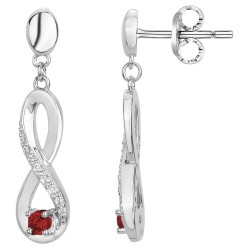 Boucles d'oreilles pendantes Carador en argent  et  oxydes de zirconium et spinelle rouge motif infini