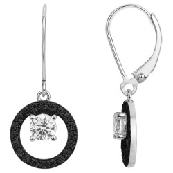 Boucles d'oreilles dormeuses Carador en argent  et  oxydes de zirconium noirs et blancs forme cercle