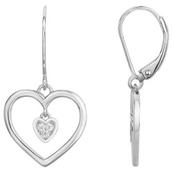 Boucles d'oreilles dormeuses Carador en argent  et  oxydes de zirconium forme double cœurs