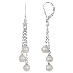 Boucles d'oreilles dormeuses Carador en argent  oxydes de zirconium et  pampille perle d'eau douce