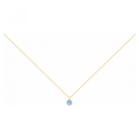 Collier Pendentif Solitaire Rose Plaqué Or Jaune 18 Carats - Chaîne 45 Cm, Bijouterie Papillon Bleu