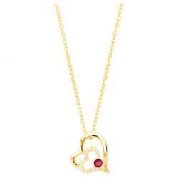 Collier fantaisie femme carador en plaqué or avec oxydes de zirconium et spinelle rouge motif cœur