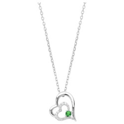 Collier fantaisie femme carador en  argent avec oxyde blanc et vert motif cœurs entrelacés