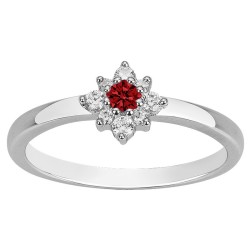 Bague solitaire accompagné femme carador en argent avec spinelle rouge et oxydes de zirconium