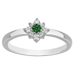 Bague solitaire accompagné femme carador en argent avec spinelle verte et oxydes de zirconium