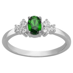 Bague solitaire accompagné femme carador en argent avec spinelle verte et oxydes de zirconium