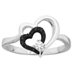 Bague Femme Carador en argent avec oxydes de zirconium blancs et noirs motif cœurs entrelacés