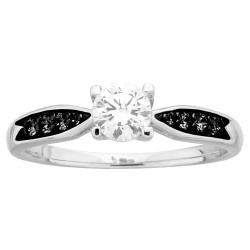 Bague Femme Carador en argent avec oxydes de zirconium blancs et noirs