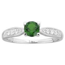 Bague Femme solitaire accompagné Carador en argent avec oxydes de zirconium et spinelle verte sertie 4 griffes