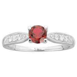 Bague Femme solitaire accompagné Carador en argent avec oxydes de zirconium et spinelle rouge sertie 4 griffes