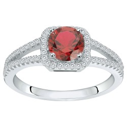 Bague Femme  Carador en argent avec oxydes de zirconium et spinelle rouge