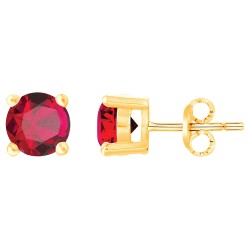 Boucles d'oreilles clous solitaires femme carador en plaqué or et spinelle rouge