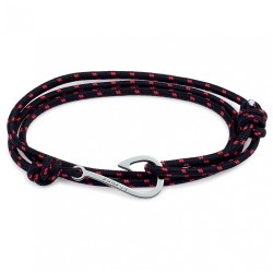 Bracelet Homme Phebus cordon noir et rouge avec hameçon en acier
