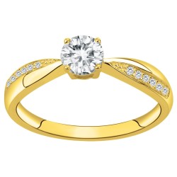 Bague solitaire accompagné femme carador en plaqué or avec oxydes de zirconium