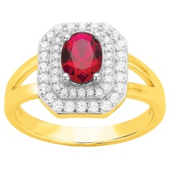 Bague fantaisie femme carador en plaqué or avec oxydes de zirconium et spinelle rouge