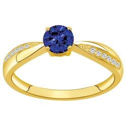 Bague solitaire accompagné femme carador en plaqué or avec oxydes de zirconium et spinelle bleu