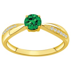 Bague solitaire accompagné femme carador en plaqué or avec oxydes de zirconium et spinelle verte