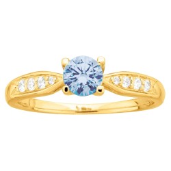 Bague solitaire accompagné femme carador en plaqué or avec oxydes de zirconium et spinelle bleue clair