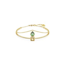 Bracelet fantaisie jonc et chaînette Swarovski femme métal doré avec cristaux jaune et vert collection Stilla