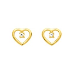 Boucles d'oreilles clous Carador en or jaune 750/000 et oxydes de zirconium motif cœur