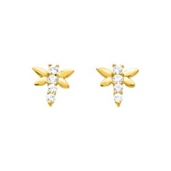 Boucles d'oreilles clous Carador en or jaune 750/000 et oxydes de zirconium motif libellule