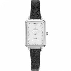 Montre Certus Femme bracelet cuir noir effet croco fond de cadran blanc