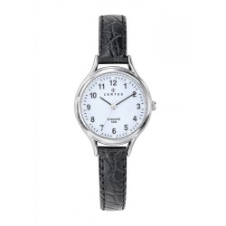 Montre Certus Femme bracelet cuir noir effet croco fond de cadran blanc