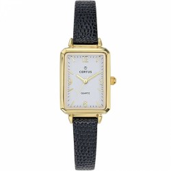 Montre Certus Femme bracelet cuir noir effet croco fond de cadran blanc