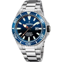 Montre Festina Homme Miyota acier argenté lunette et fond de cadran bleu