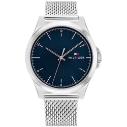 Montre Tommy Hilfiger Homme Norris bracelet milanais argenté fond bleu