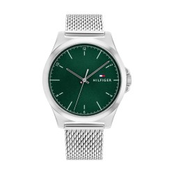 Montre Tommy Hilfiger Homme bracelet milanais argenté fond vert