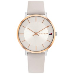 Montre Tommy Hilfiger Femme bracelet cuir gris index doré rose