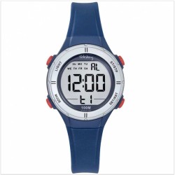 Montre Tekday Enfant digital silicone bleu boutons rouge lunette argenté