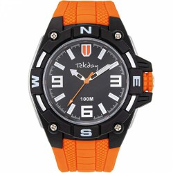 Montre Tekday Homme bracelet silicone orange boitier noir