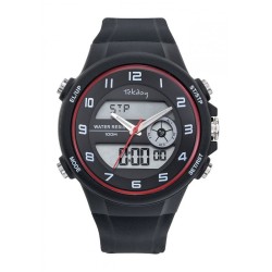 Montre Tekday Homme digital silicone noir liseré rouge