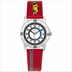 Montre enfant certus junior bracelet cuir rouge avec une voiture de courses