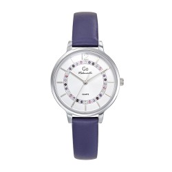 MONTRE GO  BRACELET CUIR VIOLET BOITIER ARGENTE